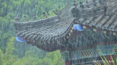 中式建筑<strong>雨天</strong>屋檐雨滴雨水雨景
